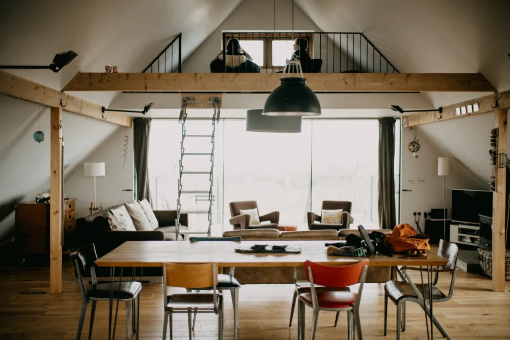 Open loft space with a large table
