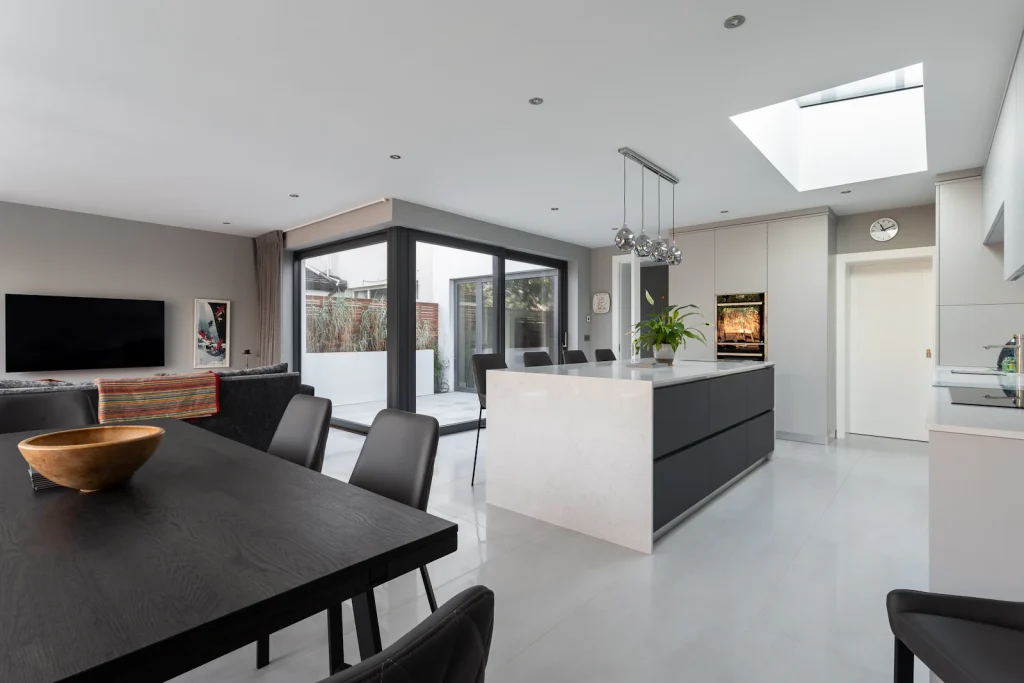 Open-plan kitchen and dining extension with a rooflight