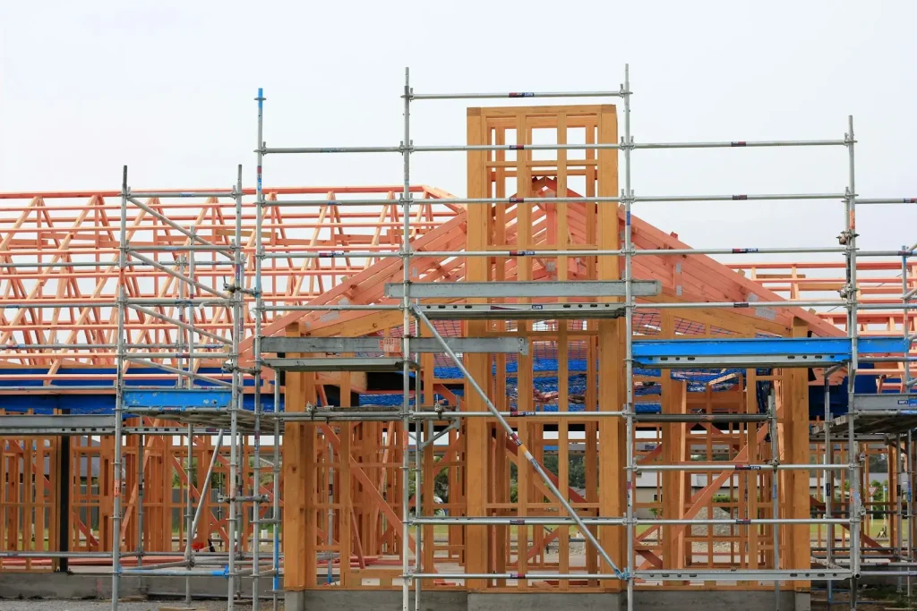 Timber roof structure going up on site