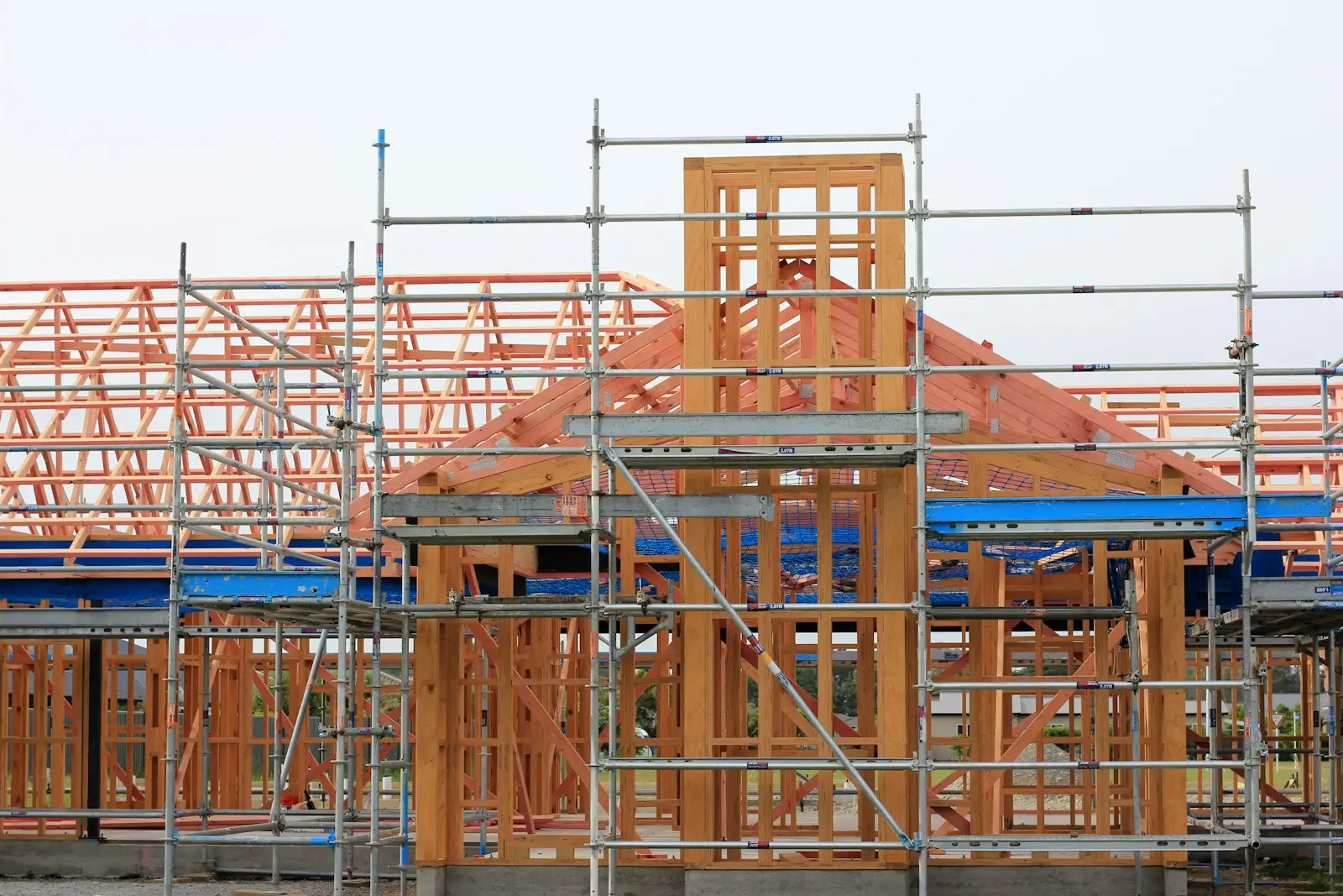 Timber roof structure going up on site